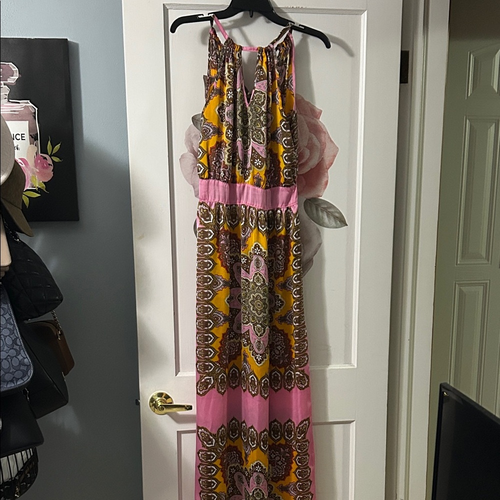 Pink and Mustard Boho Maxi Dress